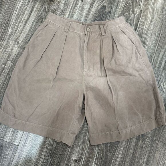 Bobbie Burns 100% Silk Tan Bermuda Shorts - Picture 1 of 7